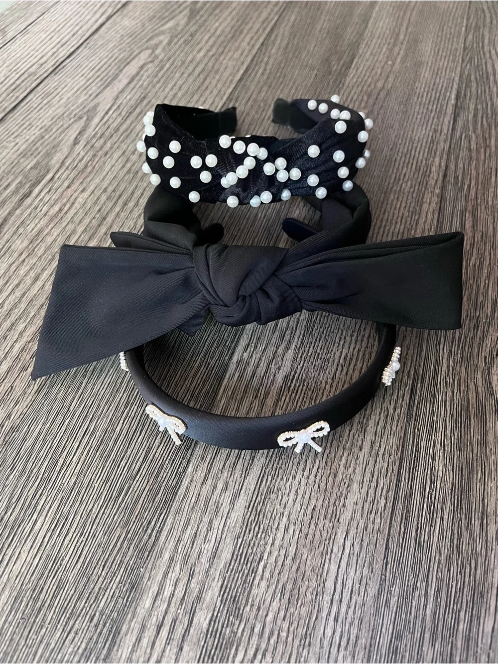 Set of 3 Boutique Pearl & Bow Headband Bundle Coquette
